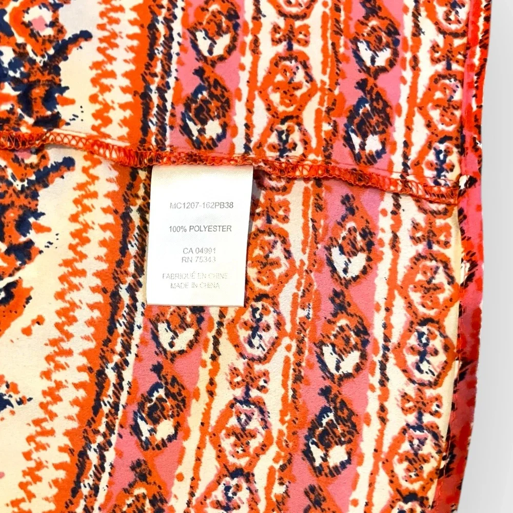Fleur‎ Bleue Orange Boho Print Sleeveless Blouse Size Large Split Neck Top - Picture 4 of 5